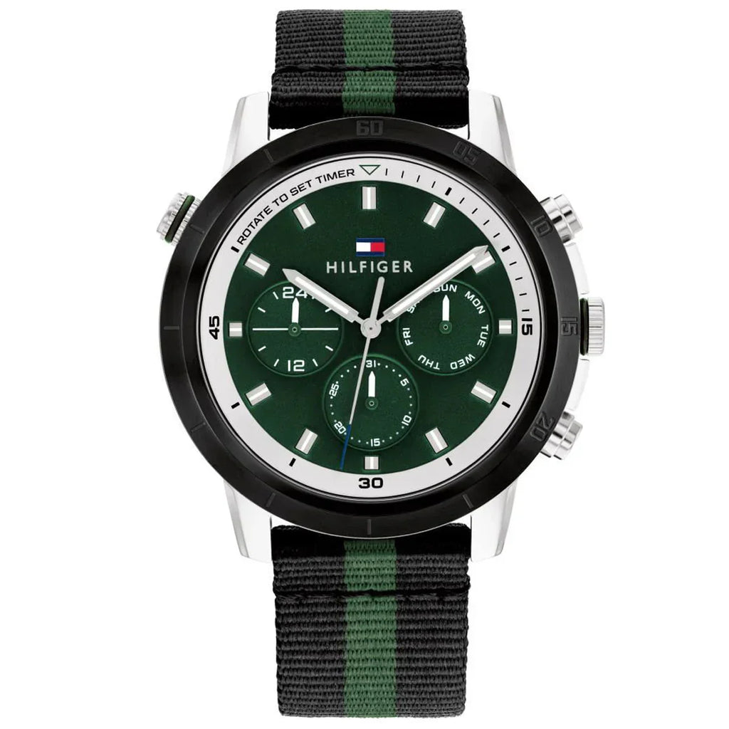 Tommy Hilfiger Banks 1792107 Men's Silver Case Green Dial NATO Strap Watch