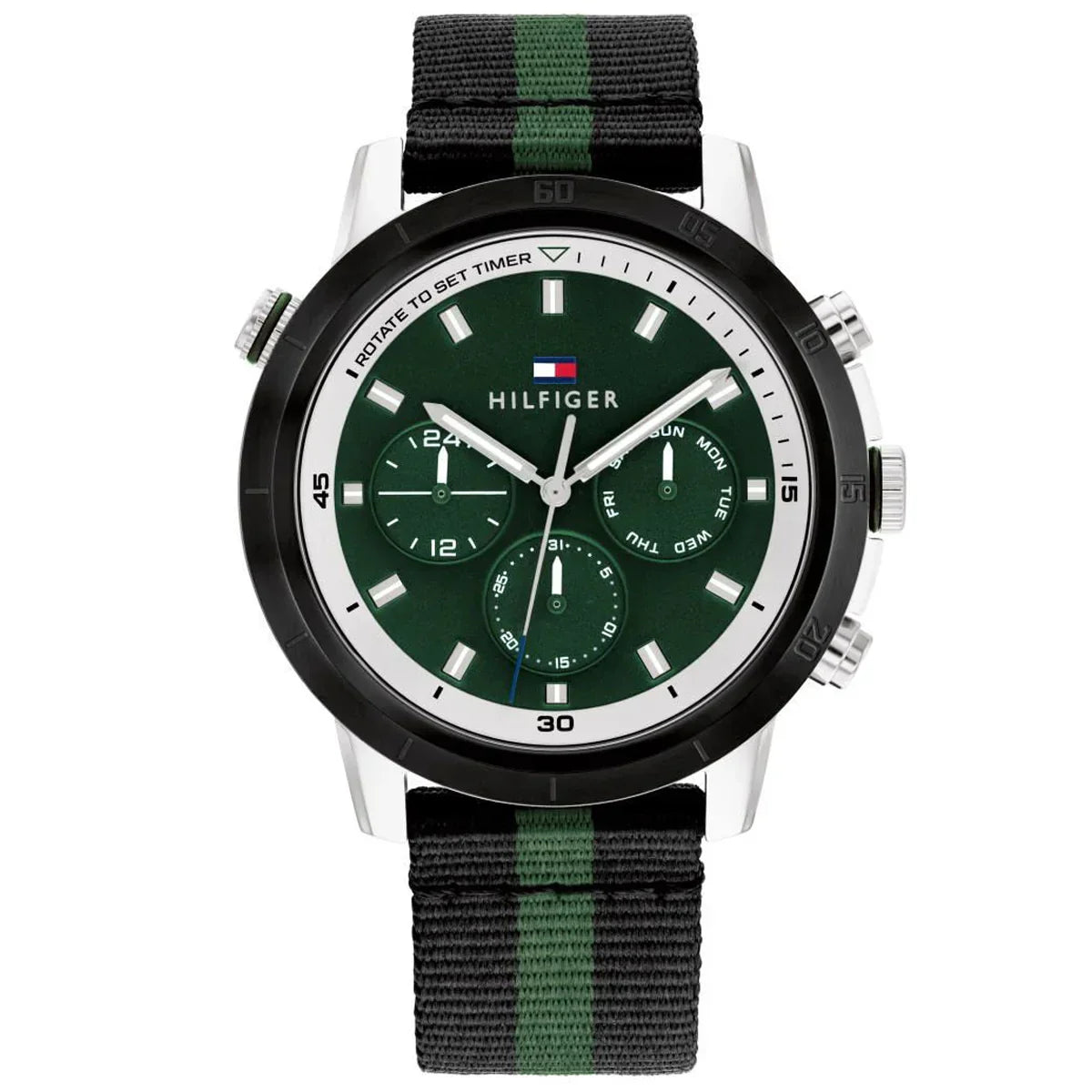 Tommy Hilfiger Banks 1792107 Men's Silver Case Green Dial NATO Strap Watch