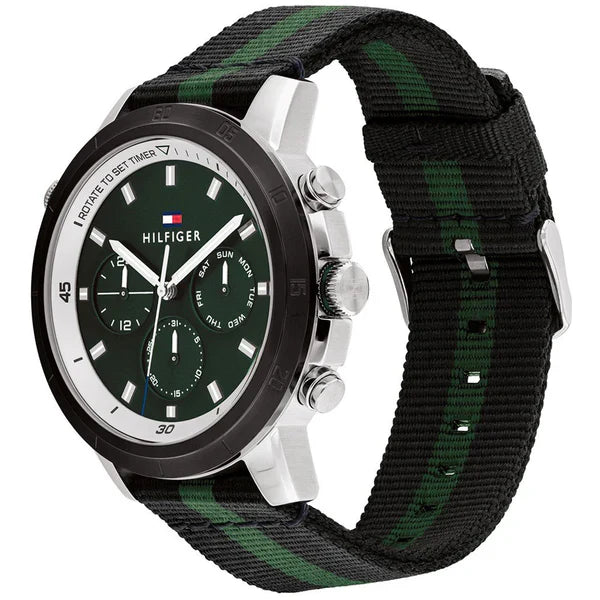 Tommy Hilfiger Banks 1792107 Men's Silver Case Green Dial NATO Strap Watch