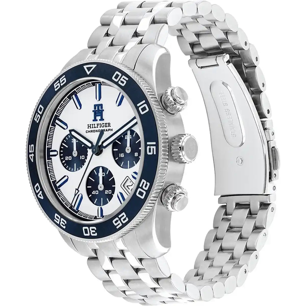 Tommy Hilfiger TH85 1792157 Men's Silver Steel Watch with White Dial & Blue Bezel