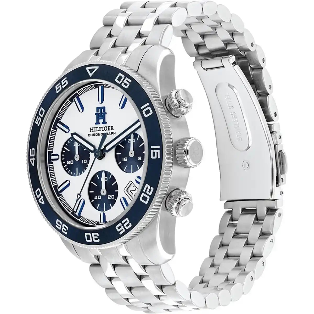 Tommy Hilfiger TH85 1792157 Men's Silver Steel Watch with White Dial & Blue Bezel