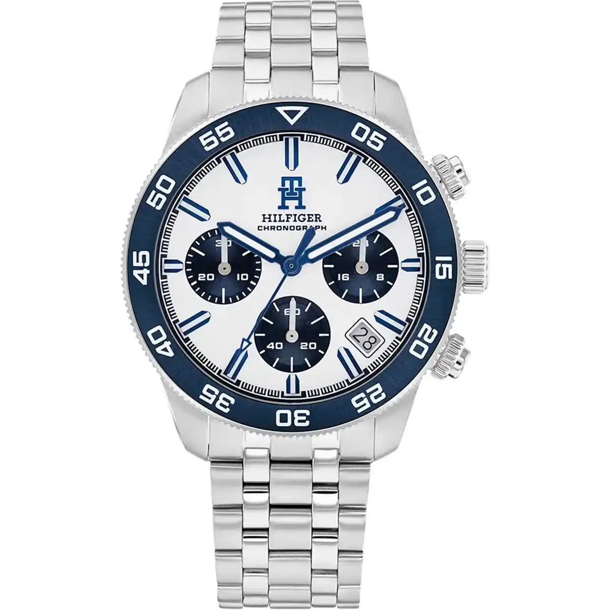 Tommy Hilfiger TH85 1792157 Men's Silver Steel Watch with White Dial & Blue Bezel