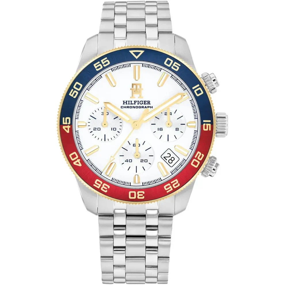 Tommy Hilfiger TH85 1792184 Men's Silver Case White Dial Pepsi Bezel Watch