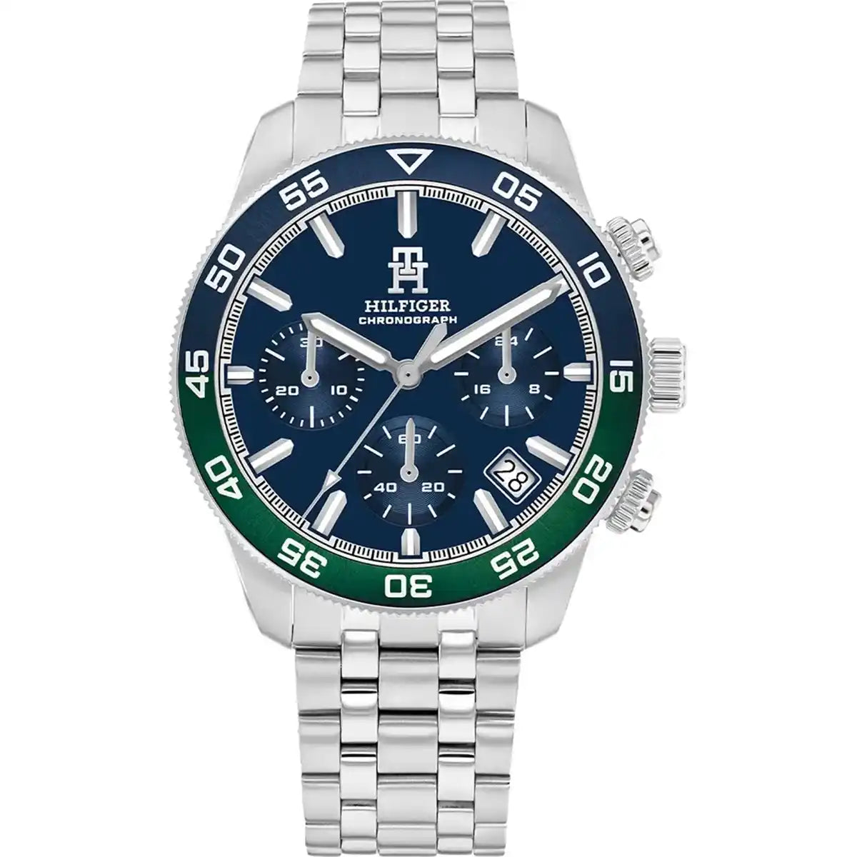Tommy Hilfiger TH85 1792185 Men's Silver Case Blue Dial Blue-Green Bezel Watch
