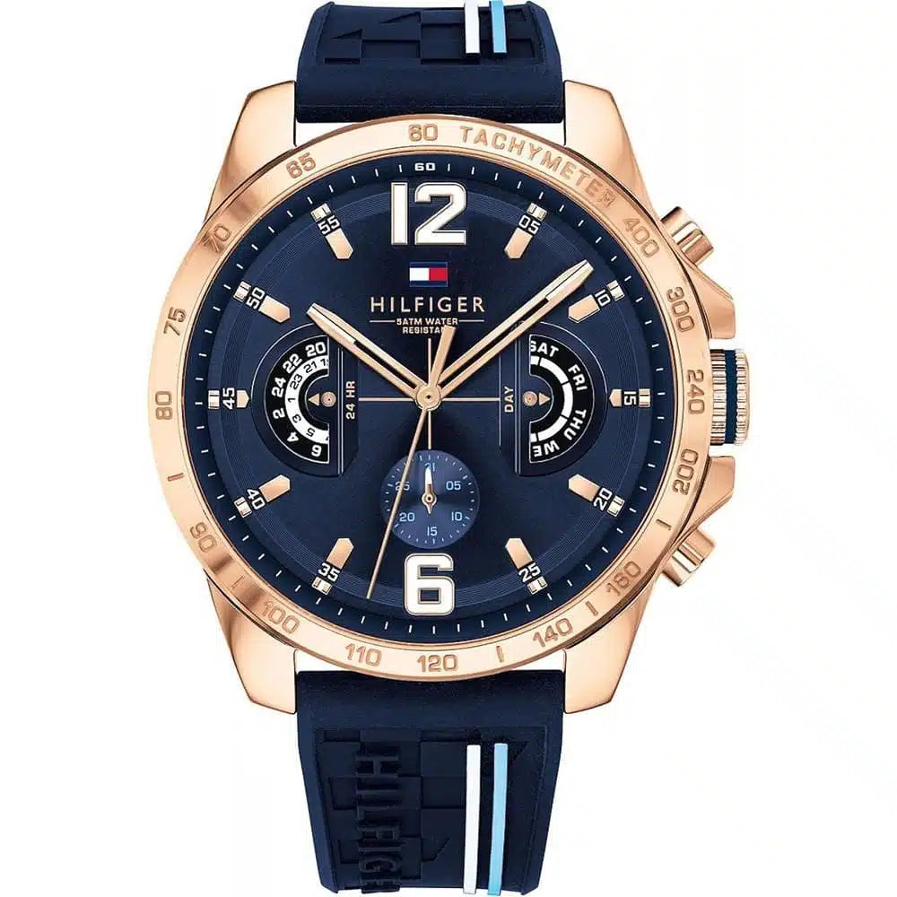Original Tommy Hilfiger Men's Watch - Rose Gold Case & Blue Rubber (1791474)