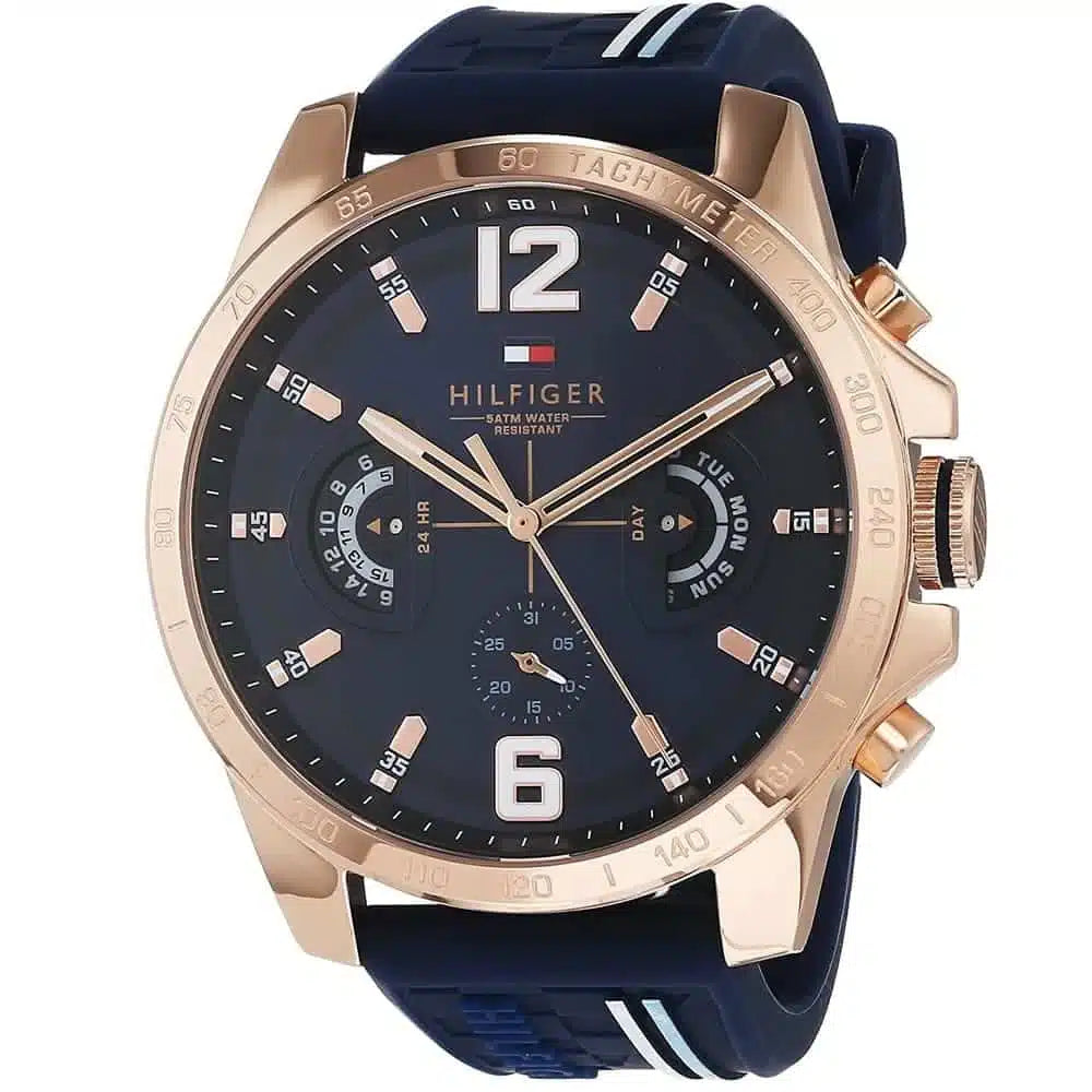 Original Tommy Hilfiger Men's Watch - Rose Gold Case & Blue Rubber (1791474)
