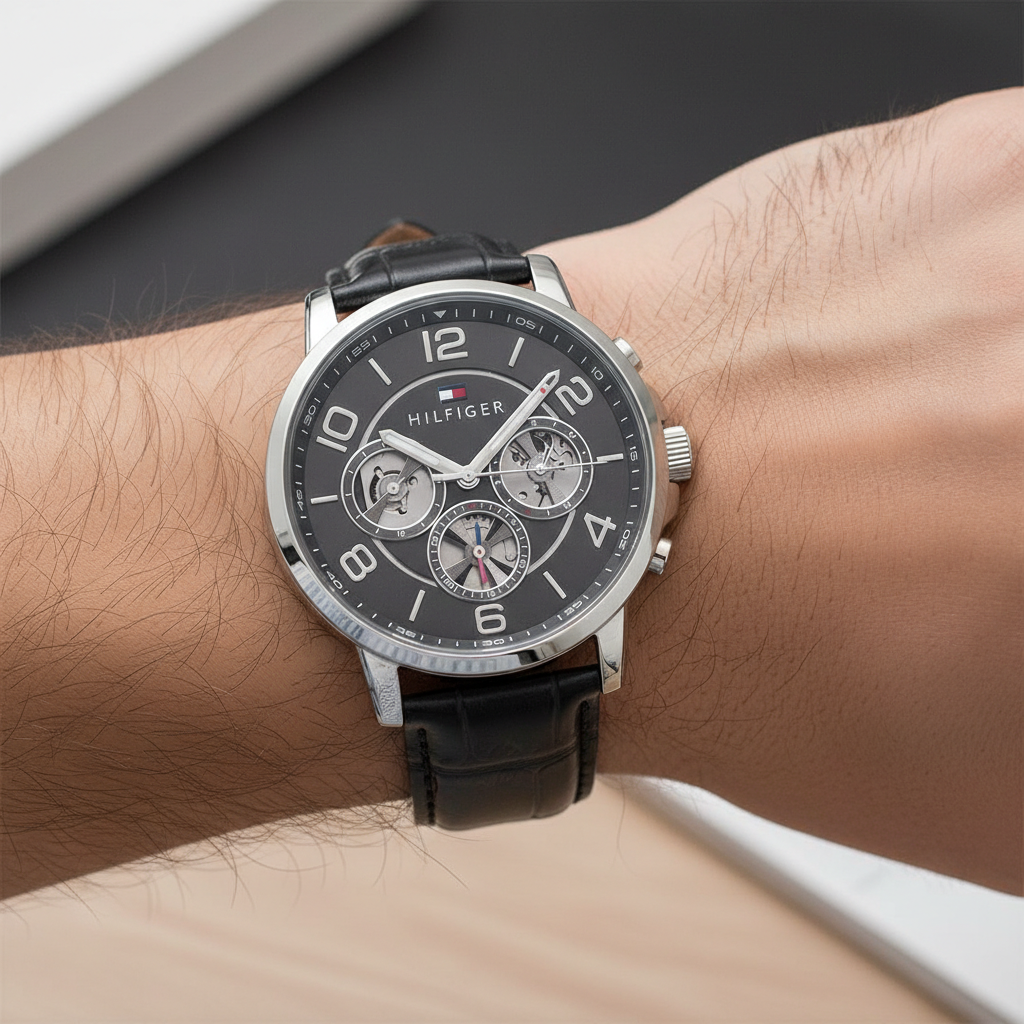 Original Tommy Hilfiger Men's Watch - Silver Case & Black Leather (1791289)