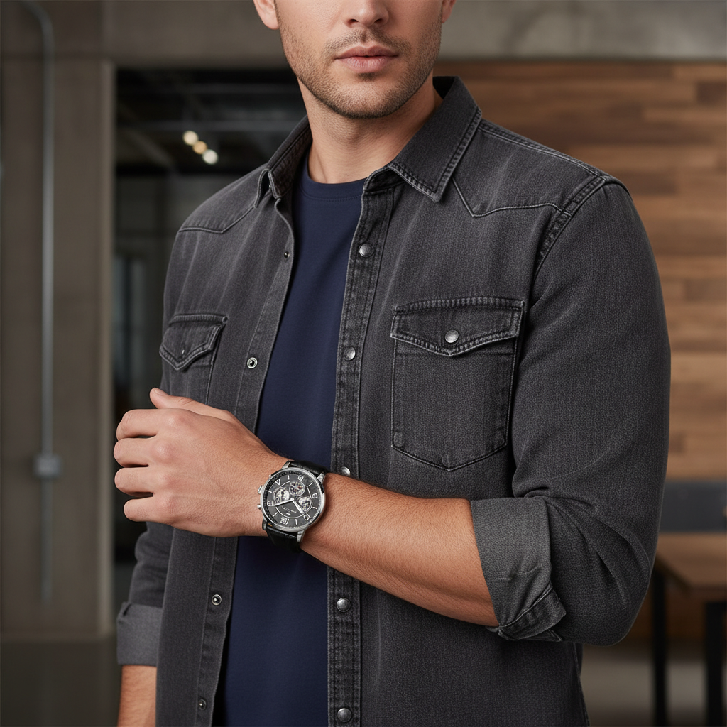 Original Tommy Hilfiger Men's Watch - Silver Case & Black Leather (1791289)