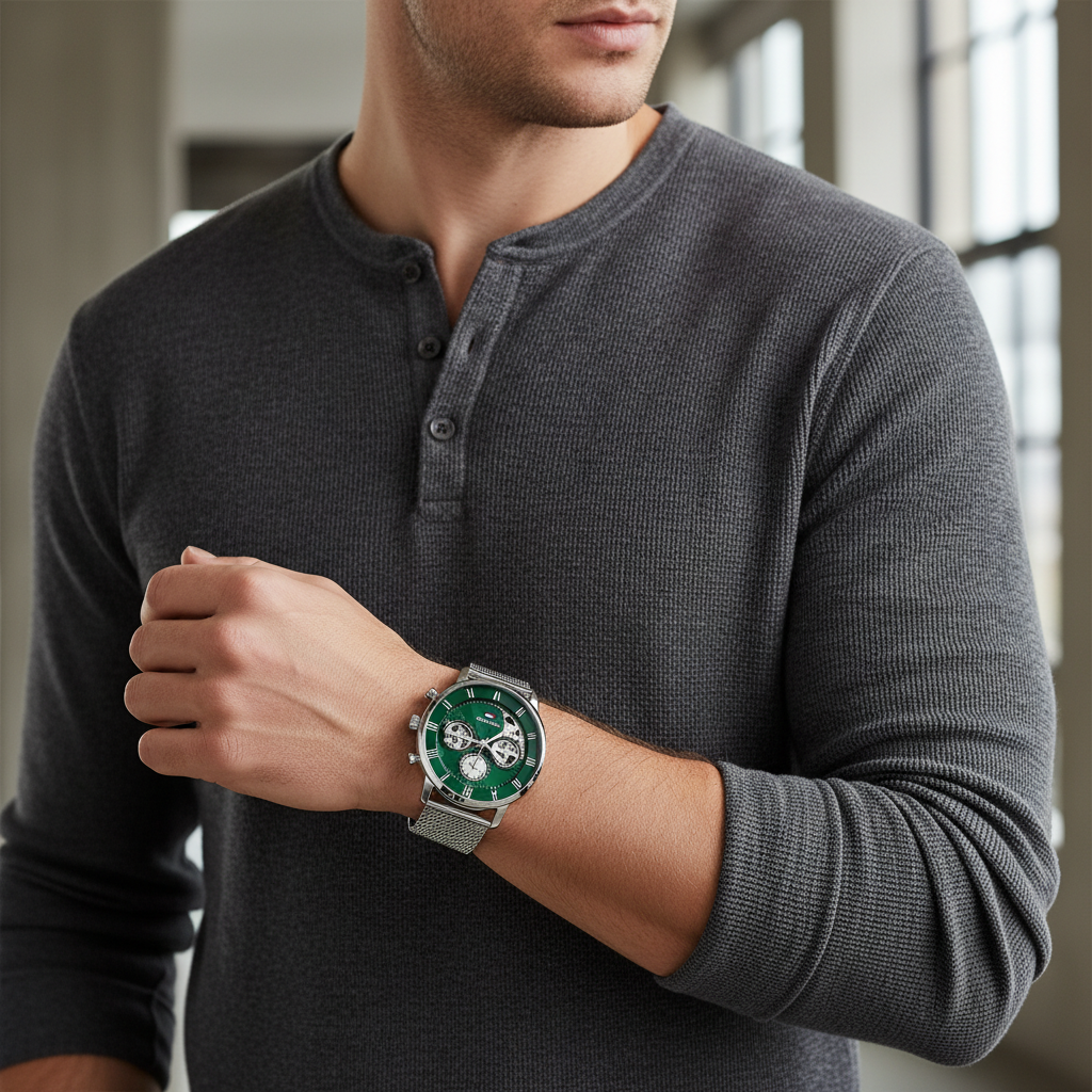Original Tommy Hilfiger Legend Men's Watch - Silver Mesh Steel & Green Skeleton Dial (1710567)