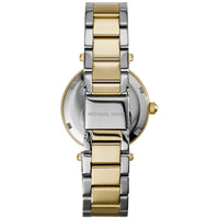 Michael Kors Parker MK6055 Two-Tone Watch with Crystal Bezel and Multi-Function Dial