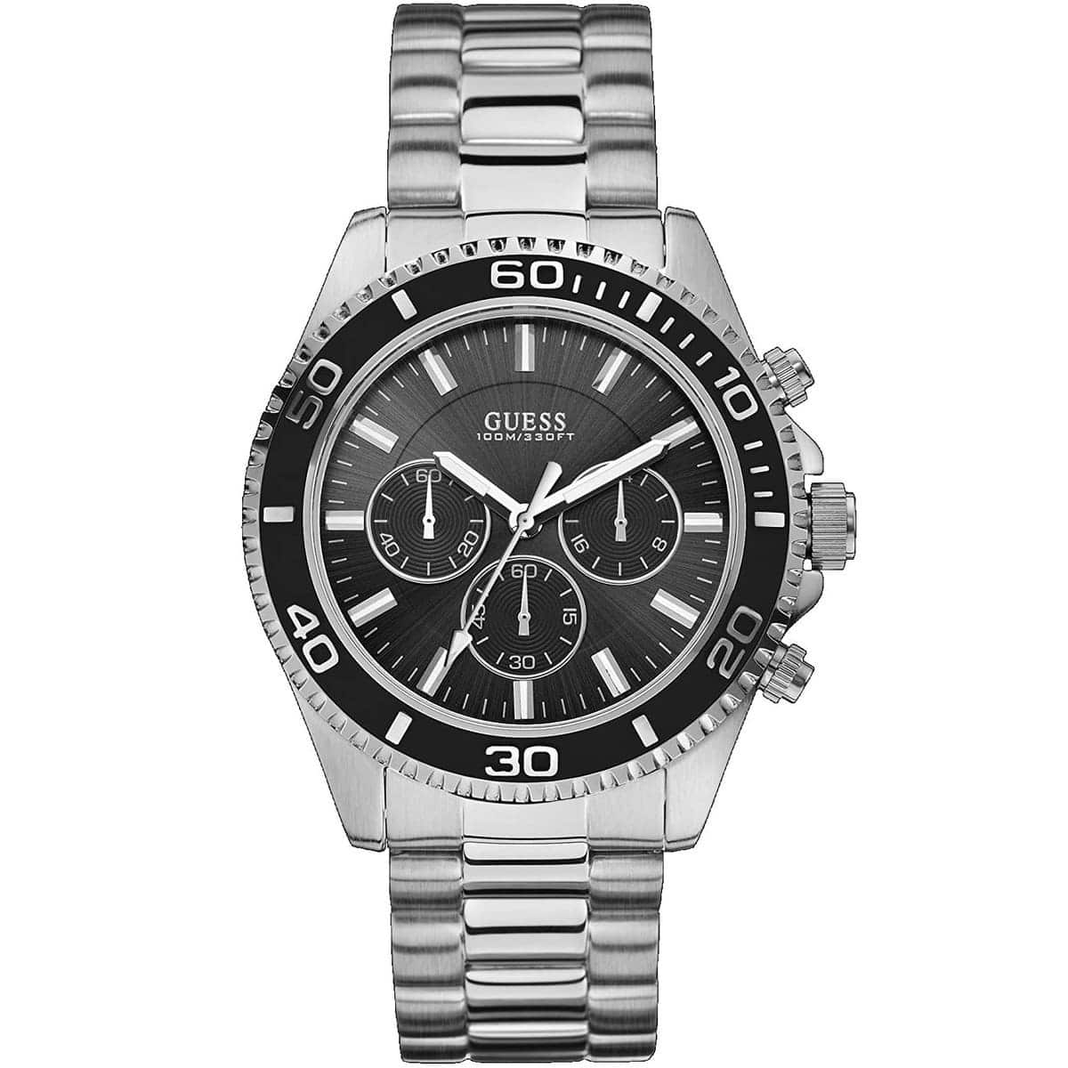 Guess Chaser Chronograph W0170G1 Silver Case Black Dial Silver Metal Men's Watch
