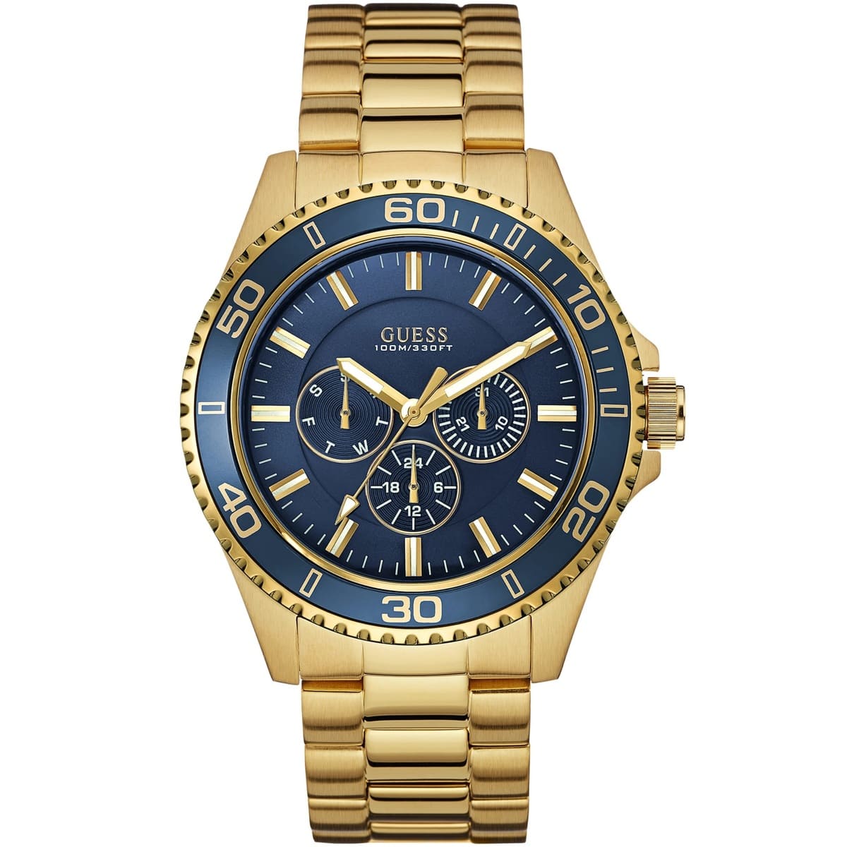 Guess Chaser Chronograph W0172G5 Gold Case Blue Dial Gold Metal Men's Watch