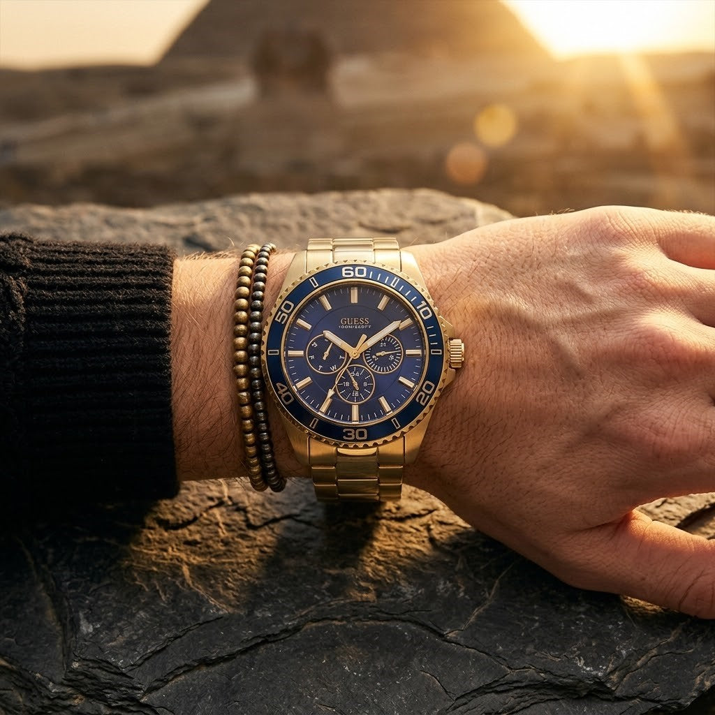 Guess Chaser Chronograph W0172G5 Gold Case Blue Dial Gold Metal Men's Watch