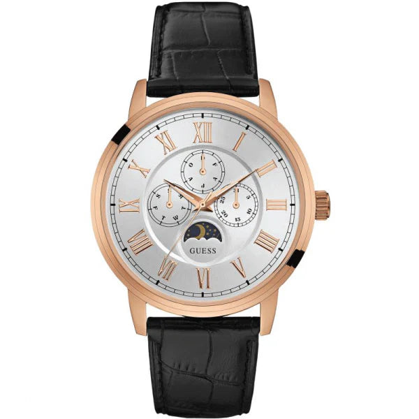 Guess Delancy W0870G2 Rose Gold Case Silver Dial Black Leather Watch