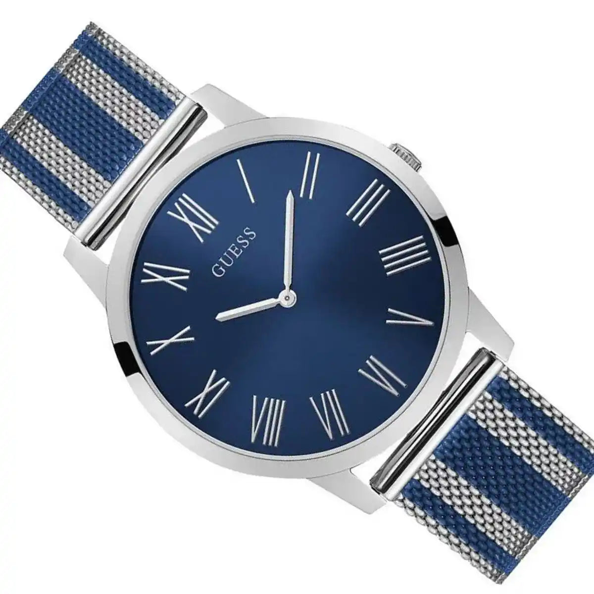 Guess W1179G1 Silver Case Blue Dial Silver Blue Striped Mesh Men's Watch